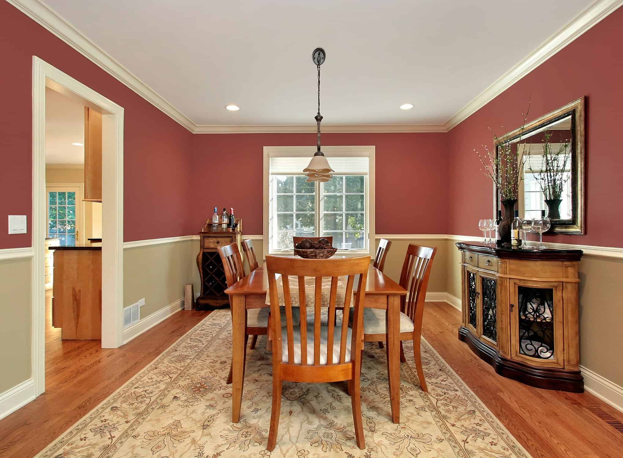 Dining room with two toned walls